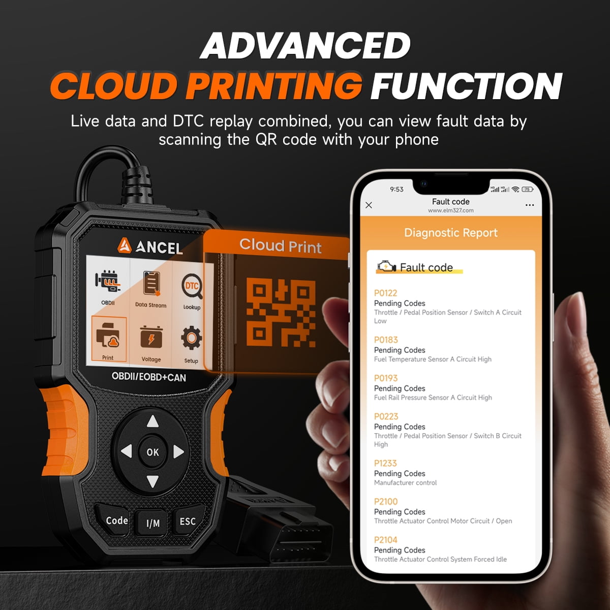 ANCEL AS300 OBD2 Scanner Car Code Reader, Full OBDII Diagnostic Tool with Cloud Printing, DTC Lookup, I/M Readiness, Battery Voltage Test, Live Data, Smog Check, 11 Languages, Lifetime Free Updates