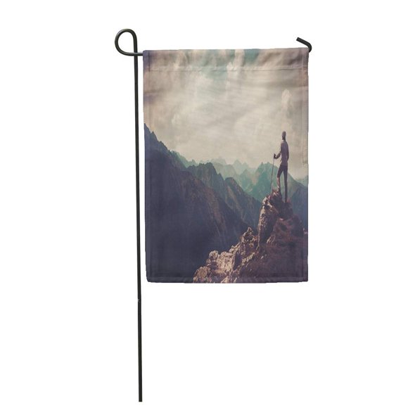 POGLIP Hike Woman Hiker on Top of Mountain Risk Trekking Garden Flag Decorative Flag House Banner 28x40 inch