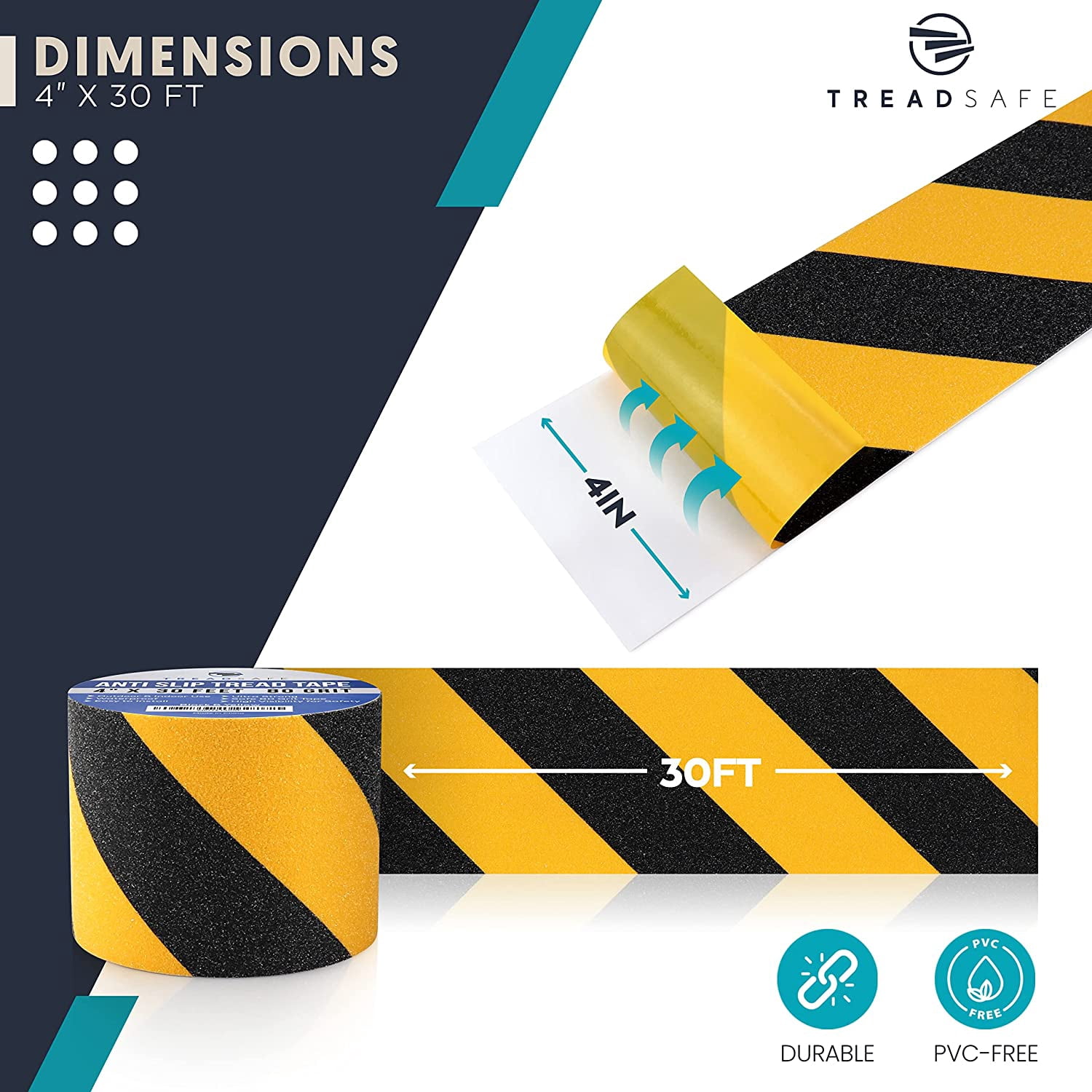Anti Slip Safety Tape for Steps - Black and Yellow Grip Tape, Caution Tape Adhesive Step Tape, Hazard Grip Tape, Stairs Safety Tape (4" x 30 FT Roll)