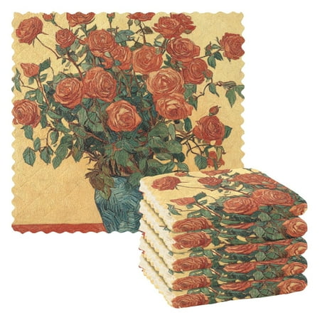 

WOBOGO Oil Painting Patterns for Red Rose Pots Kitchen Towels 6pcs Ultra Soft Absorbent Quick Drying Dish Cloths 11×11inch