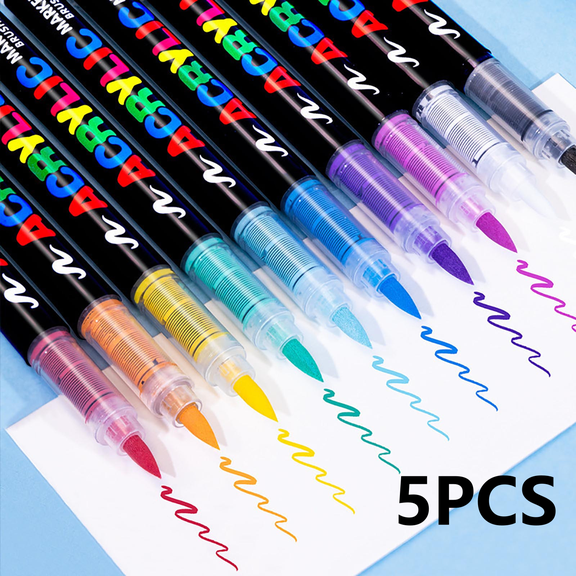 FEOLGEHLY 5PCS Direct Liquid Paint Markers, Permanent Markers & Markers Pens, Paint Markers for Metal Wood Canves Plastic Rocks, Multi Classic Colors, Paint Markers for Artist Home Office (White)