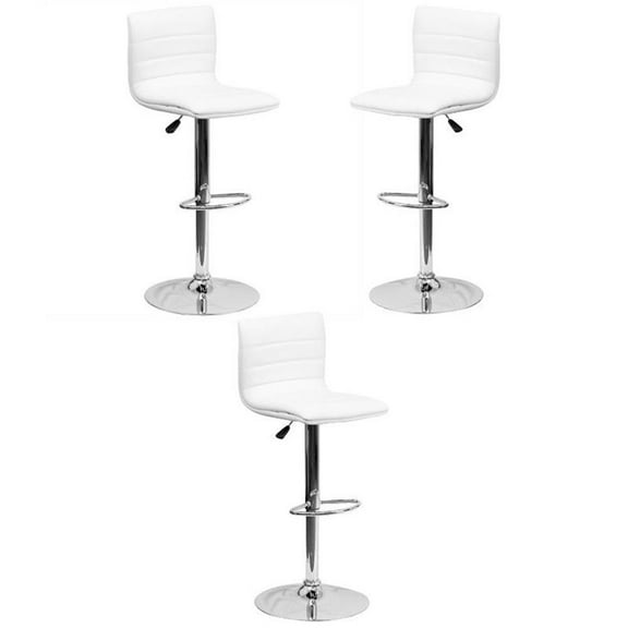 Home Square 25" to 33" Striped Bar Stool in White with Chrome Base - Set of 3