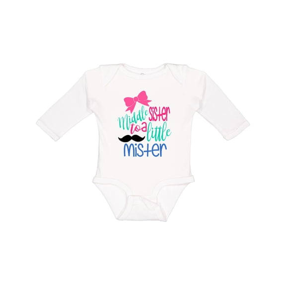 Inktastic Middle Sister to a Little Mister Girls Long Sleeve Baby Bodysuit