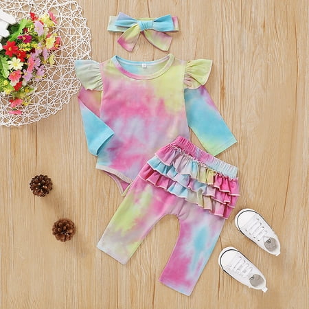 

GERsome Newborn Baby Girl Clothes Toddler Long Sleeve Ruffle Romper Top Infant Pants Set Little Girl Overall Dress