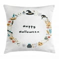 thumbnail image 1 of Halloween Throw Pillow Cushion Cover, Happy Halloween Spooky Theme Pumpkin Ghosts Spider Web Line Drawing Circle Frame, Decorative Square Accent Pillow Case, 24" X 24", Multicolor, by Ambesonne, 1 of 2