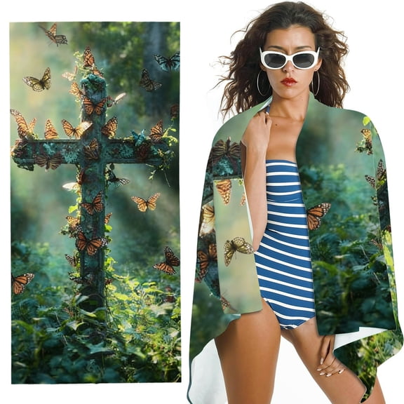 RKSupls Butterfly Cross Nature Microfiber Beach Towel, Extra Large Quick Dry Lightweight Absorbent Towel for Travel Swimming Camping, Soft Super Absorbent- 30x60 in