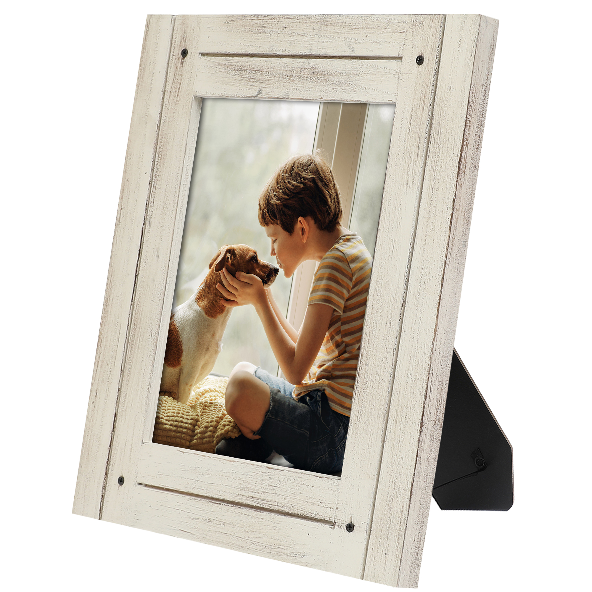 Americanflat 6x8 Picture Frame Polished Crystal Clear Glass Hampton Collection Distressed Frames - Aspen White