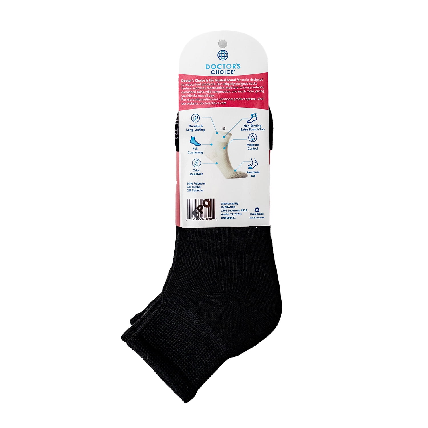 Doctor's Choice Diabetic Full Cushion Quarter Women's Socks, Large, Women's Shoe Size 10-13, 4 Pack