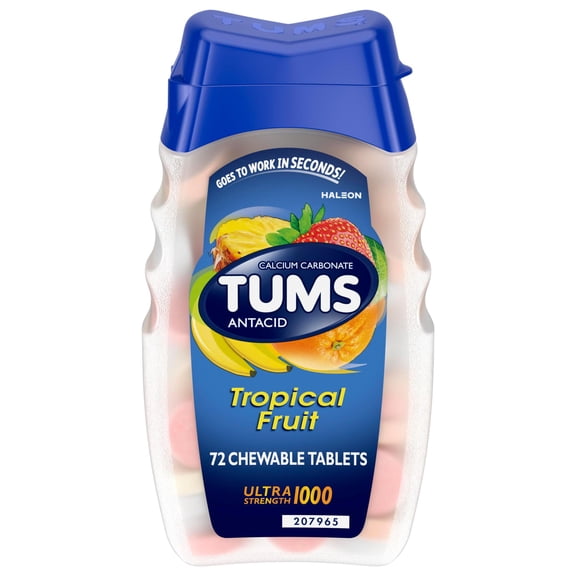 Tums Ultra Strength Chewable Antacid Tablets for Heartburn, Tropical Fruit, 72 Count