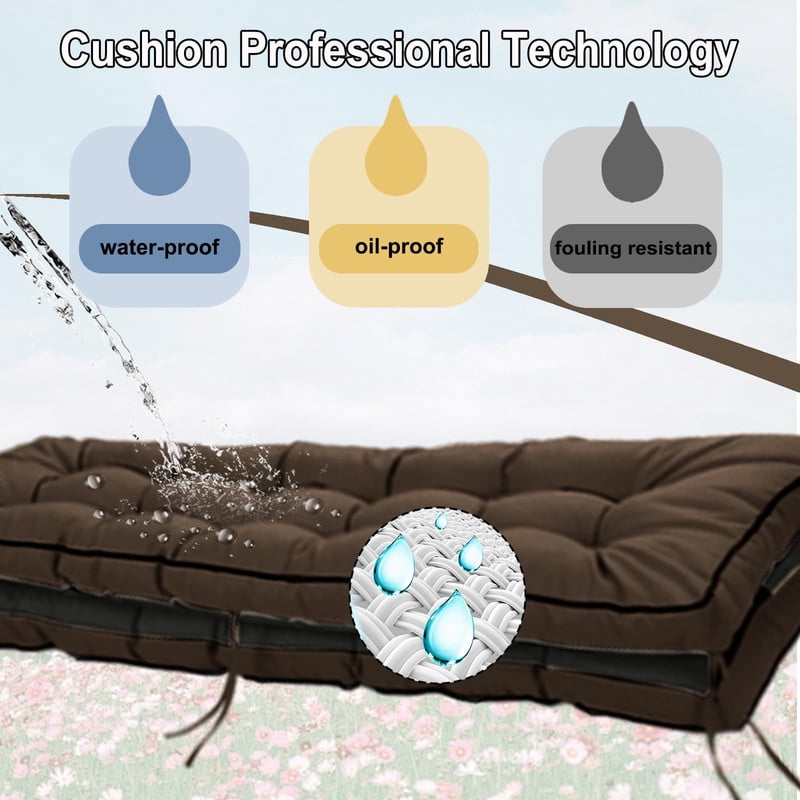 YLLN Porch Swing Cushions, Patio Furniture Cushions With 4" Thicken Backrest, Waterproof & Machine Washable, with Ties, Bench Cushions For Outdoor Furniture（40"x70"Coffee）