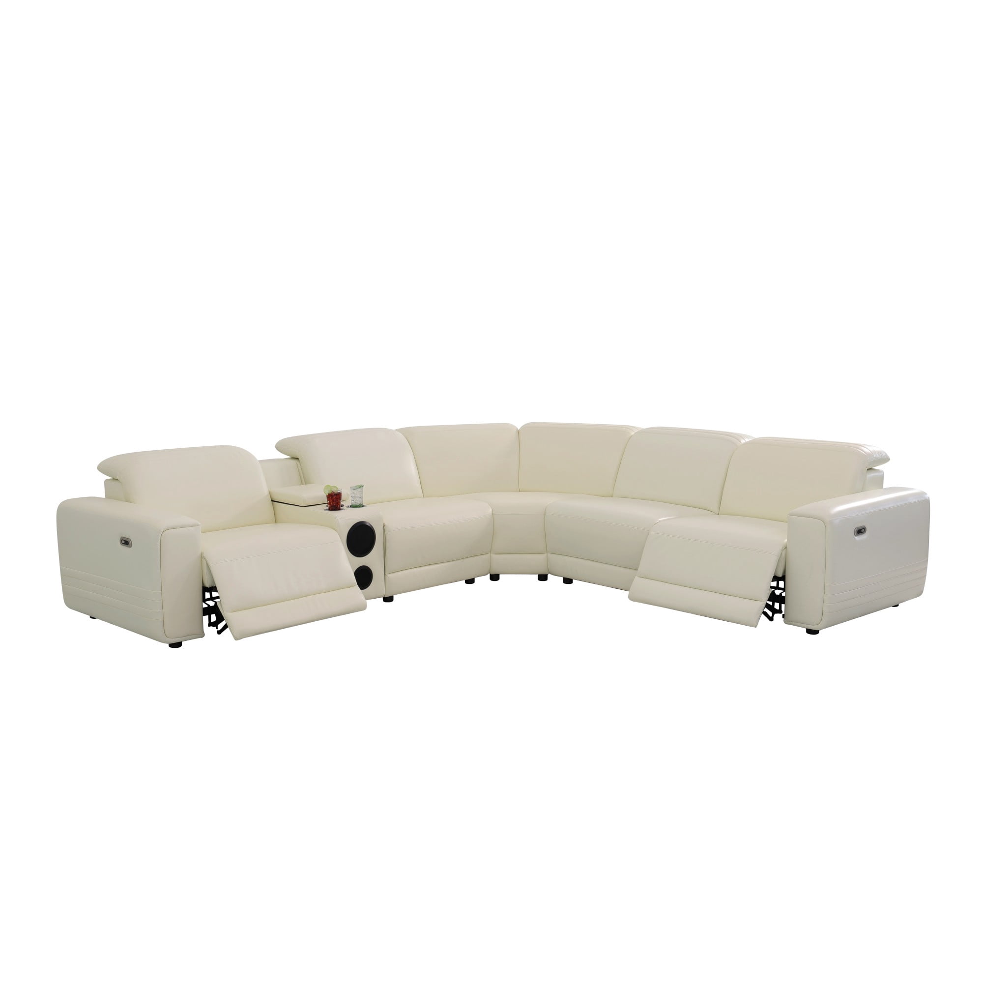 Gewnee Luxury Oversized Reclining Corner Sectional Couch, Power Recliner, Air Leather, Bluetooth Speakers, USB & Type‑C Charging, Cup Holders, Storage, for Living Room Home Theater, Off-White