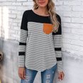 thumbnail image 2 of Camiseta informal de mujer con cuello redondo y dobladillo asimétrico, color negro, talla S Camiseta elegante de manga larga a rayas, 2 of 6