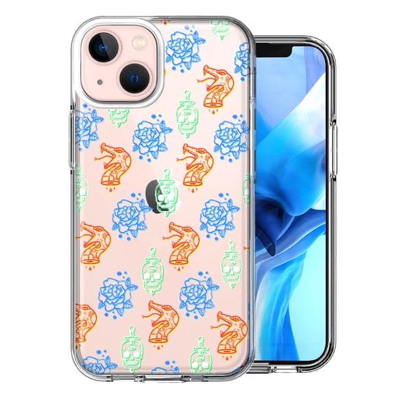 MUNDAZE For Apple iPhone 13 Mini Snakes Skulls Roses Design Double Layer Phone Case Cover