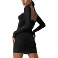 thumbnail image 3 of SAYOO Women Summer Bodycon Dresses, Long Sleeve Pleated Chest Cut Out Design Solid Color Casual One Piece, 3 of 5