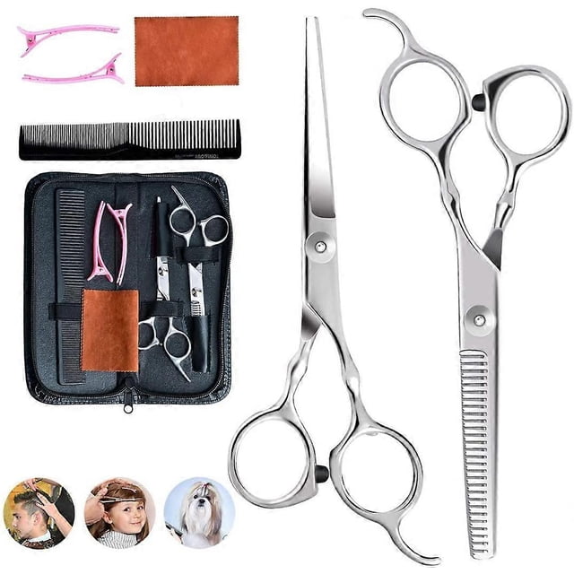 Juego de 6 tijeras de peluquería con tijeras de entresacar, kit profesional para salón y uso doméstico.