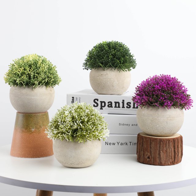 4 paquetes de plantas falsas pequeñas plantas artificiales en maceta para el hogar, oficina, granja, baño, decoración interior