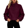 thumbnail image 2 of Winter Sweatshirt For Women Trendy Fleece Solid Color Casual Quarter Zipper Long Sleeved Fashionable Round Neck Oversized Pullover Fall Outfits, 2 of 6