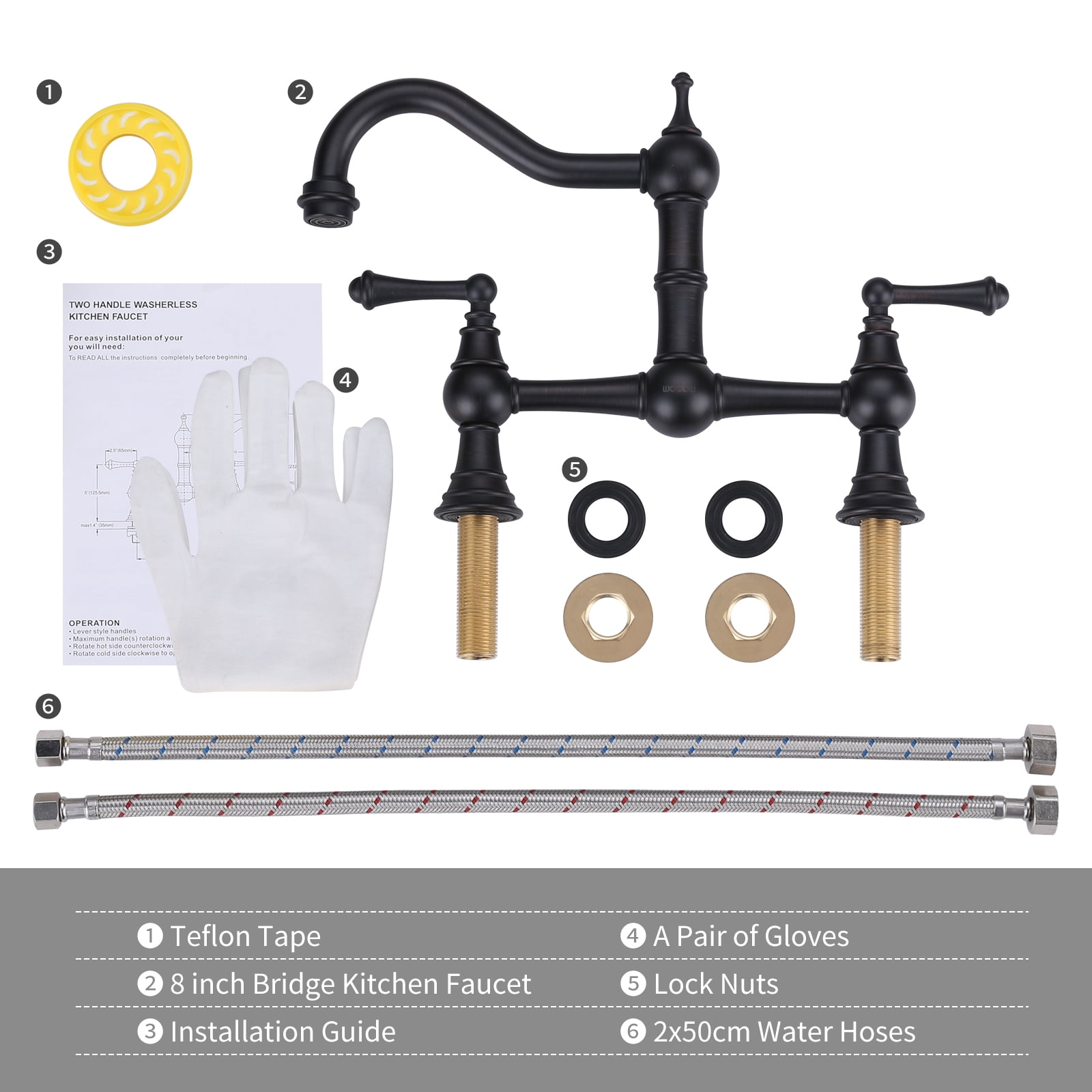 WOWOW Antique Brass Sink Faucet 2 Hole Oil Rubbed Bronze Kitchen Faucet