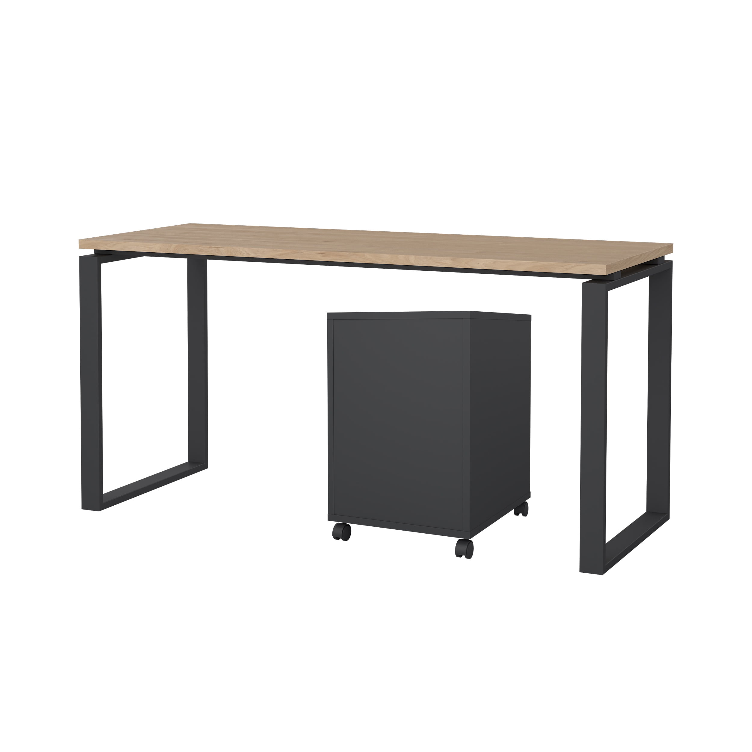Tvilum Sign 2-Piece Home Office Set with Desk and Mobile Storage, Matte Grey and Jackson Hickory