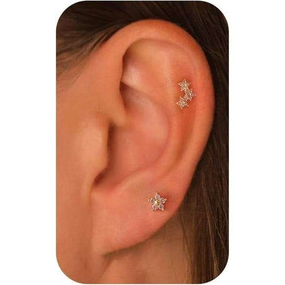 shiyou-Stud Earrings-14K Gold/White Gold Plated Earrings Stacks Bow Snake Butterfly Tiny Stud Earrings Set Cartilage Earrings Earrings for Women