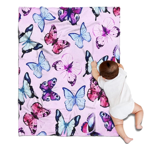 Pink Butterfly Pattern Blanket,Comfortable Soft Flannel Throw Blanket,All Season,Warm Lightweight Blankets for Sofa Bed Couch Living Room Chair,30"x40"