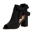 thumbnail image 4 of Heels for Women Peep Toe Fashion Cutout Suede Pumps Shoes Bowtie Ankle Strap High Block Heel Dressy Sandals Black Size 6.5, 4 of 5