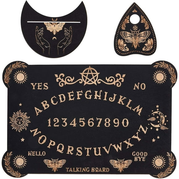 3Pcs Wooden Spirit Board Kit Tarot Card Stand Holder Moth Divination Board Set with Planchette Black Card Display Stand Rectangle Talking Board for Board Divination Tools