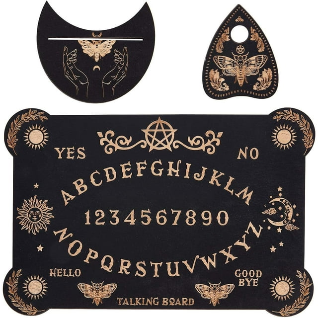 3Pcs Wooden Spirit Board Kit Tarot Card Stand Holder Moth Divination Board Set with Planchette Black Card Display Stand Rectangle Talking Board for Board Divination Tools