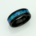 thumbnail image 2 of Men's Women's Tungsten Wedding Band Engagement Ring 8mm Synthetic Opal Inlay Black IP Plated Beveled Edge Ring, 2 of 4