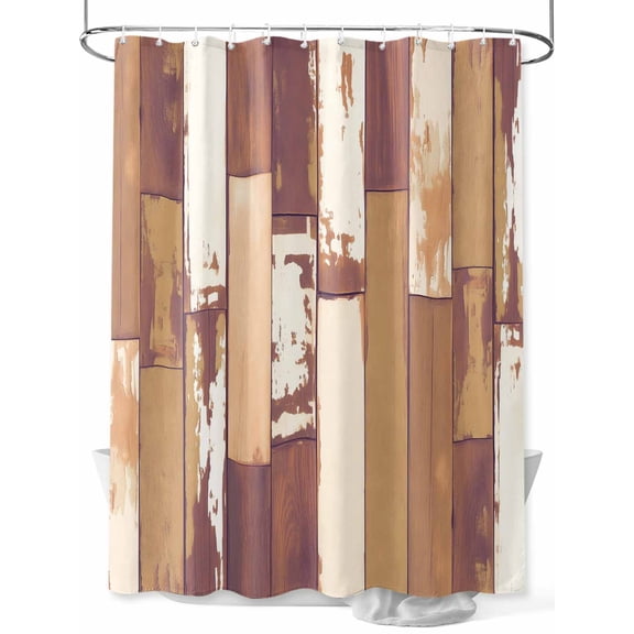 Fsddascl Brown Beige Shower Curtain Set - Long 72" x 84" Washable Bathtub Curtain with 12 Hooks, Vintage Farmhouse Shabby Wooden Grain Waterproof Fabric Stall Shower Curtains for Bathroom/Bathtub