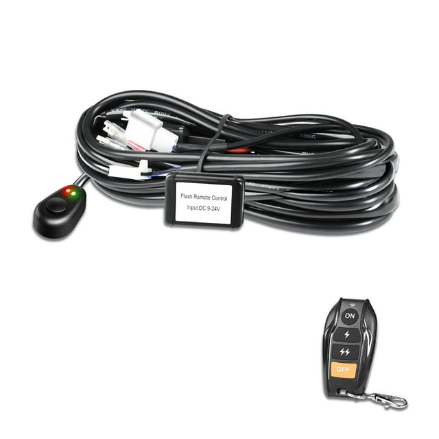 LED Light Bar Wiring Harness Kit, 2 Leads Wireless Remote Control Wiring Harness Kit 18AWG Core Cable Wiring Harness Kit for Car Fog Lights Work Driving Lights Bar Fit 2 Lights (3 Meters)
