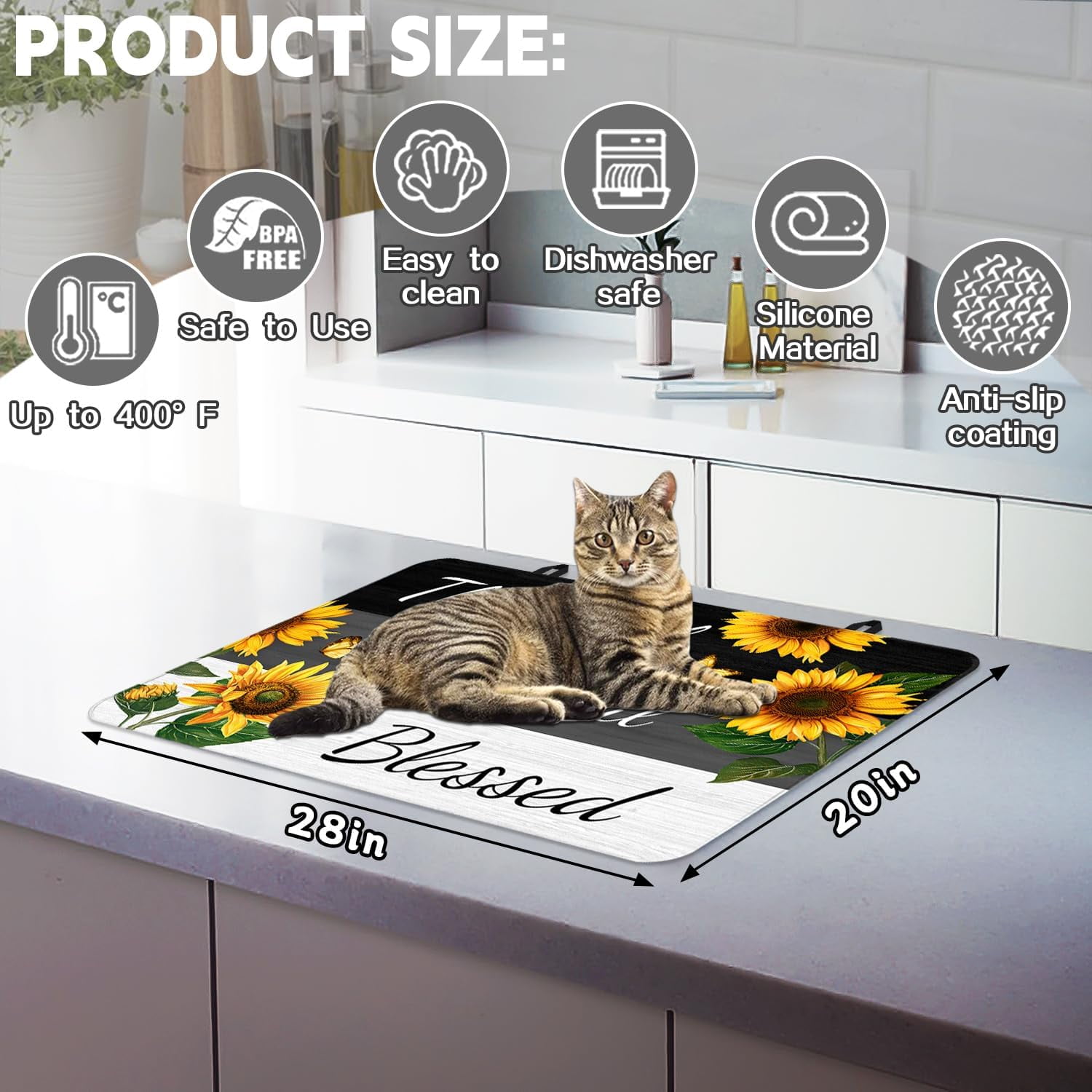 Stove Top Cover for Electric Stove 28 "x 20 ", Sunflower Heat Resistant Glass Top Stove Cover Protector, Glass Cooktop Covers, Kitchen Flat Electric Stove Top Covers