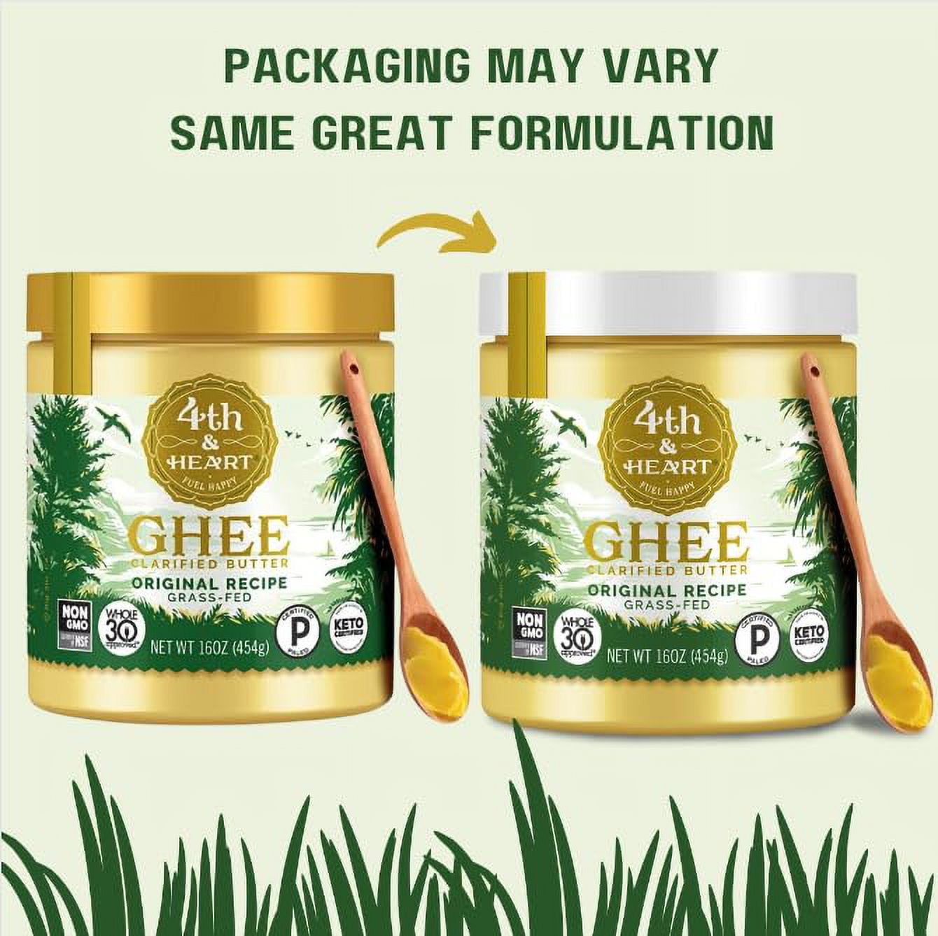 4th & Heart Original GGA1 Grass-Fed Ghee, Clarified Butter, 1:1 Butter Substitute, Pasture-Raised, Lactose & Casein Free, 16 oz