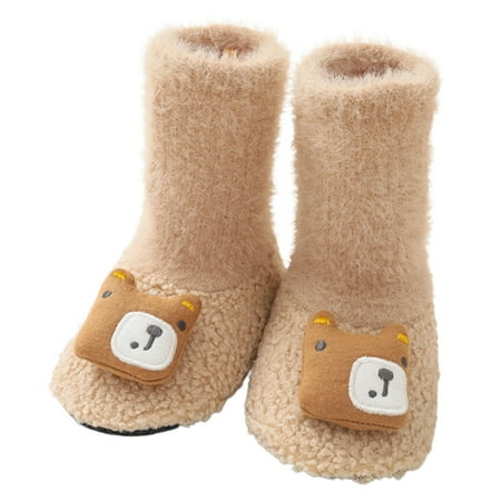 

BueatyH 1 Pair Toddler Socks Eye-catching Wear Resistant Blend Fabric Cartoon Non-slip Newborn Warm Socks for Home