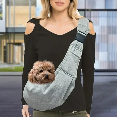 LINGJIA Small Pet Sling Carrier-Hands Free Reversible Pet Papoose Bag Tote Bag with a Pocket Safety Belt Dog Cat for Outdoor Travel for Outdoor Travel Gray