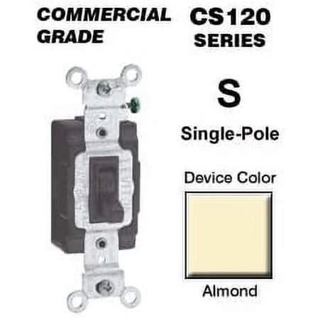 Leviton CS120-2A 20 Amp Single-Pole Toggle Switch Commercial - Almond