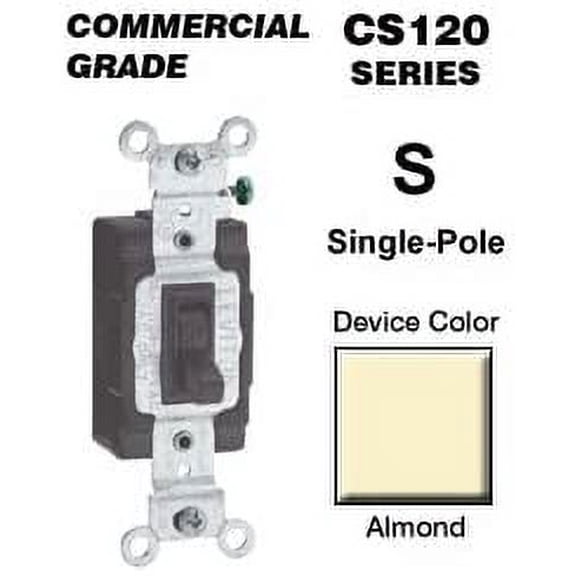 Leviton CS120-2A 20 Amp Single-Pole Toggle Switch Commercial - Almond