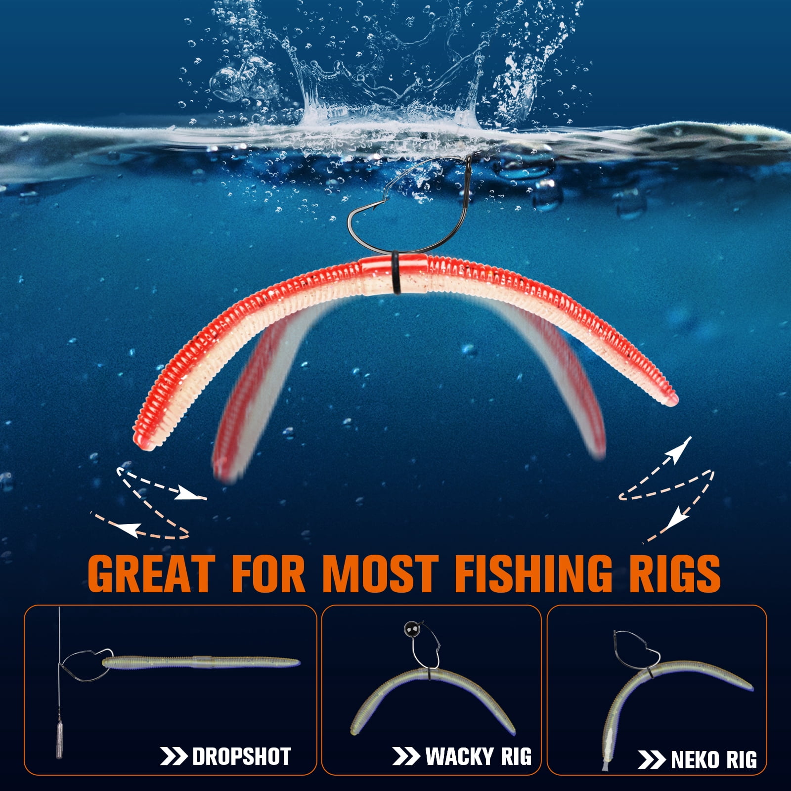 Wacky Rig Kit 131PCS Weedless Worm Hooks Jig Heads O-Rings Soft Plastic Bass Fishing Set Fishing