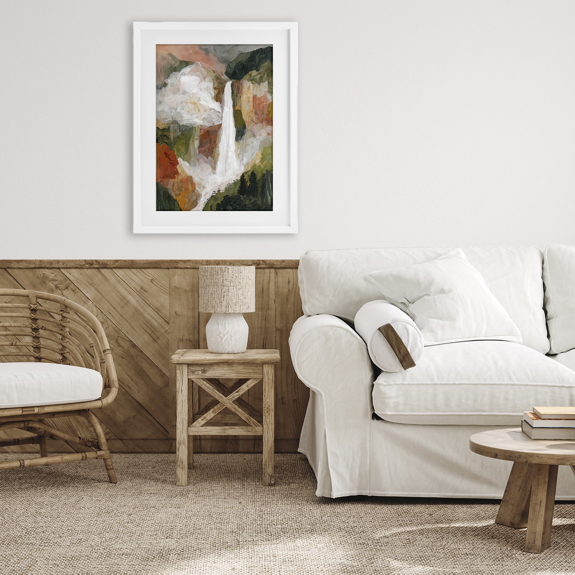 Stupell Industries Mountain Waterfall Landscape White Framed Print Under Glass, design by Chromatic Storm Studio