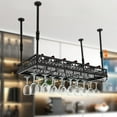 thumbnail image 3 of Hanging Wine Rack with Glass Holder Ceiling Wine Glass Rack Height Adjustable Black, 3 of 12