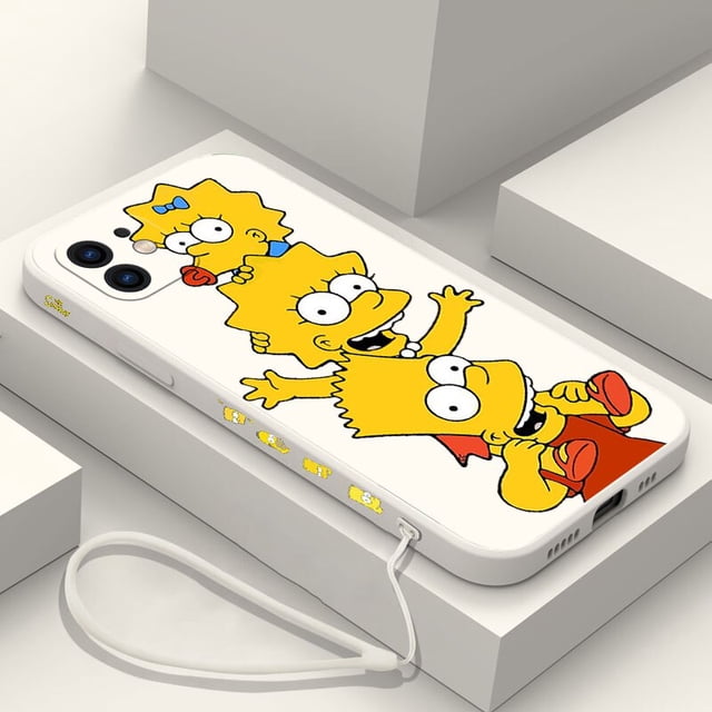 Funda de silicona con correa de mano para iPhone, carcasa de Los Simpsons para iPhone 14, 13, 12, 11 Pro Max, Mini, X, XR, XS MAX, SE20, 8, 7 Plus, 6, 6S Plus Fivean unisex