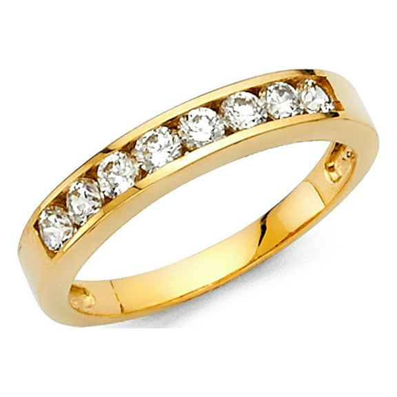 Ioka - 14K Solid Yellow Gold 3MM CZ Wedding Band with Stones - Size 6.5