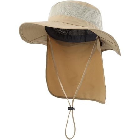 General Outdoor UPF50+ Mesh Sun Hat Wide Brim Fishing Hat with Neck Flap Sun Hat for Men Women