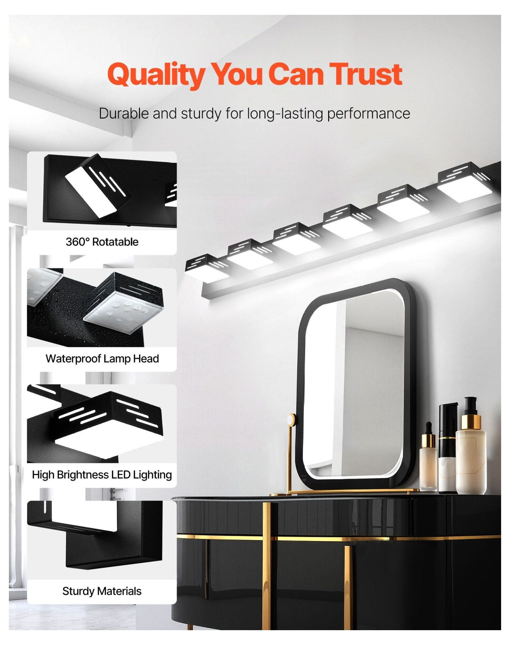 LED Bathroom Vanity Light Fixtures 6-Light, 40.35 Inch Modern Wall Sconce Lighting for Bathroom, Bedroom, Kitchen - 6000K Bright White, Adjustable
