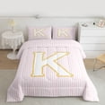 thumbnail image 3 of Feelyou Initial K Letter Bedding Comforter Set for Teen, Girly Pink Stripe Abstract Twin Comforter Sets, Kawaii Princess Style Reversible Bedding Set, Super Cozy Room Decor, 2-Piece, 3 of 9