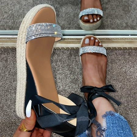 

HIBRO Women s Summer Lace-Up Wedges Weave Beach Open Toe Breathable Sandals Shoes