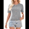 thumbnail image 2 of Cárdigan de Corta de Verano para Mujer, Tejido de Cable, Cuello Redondo, Botones y Botones Gris M, 2 of 9