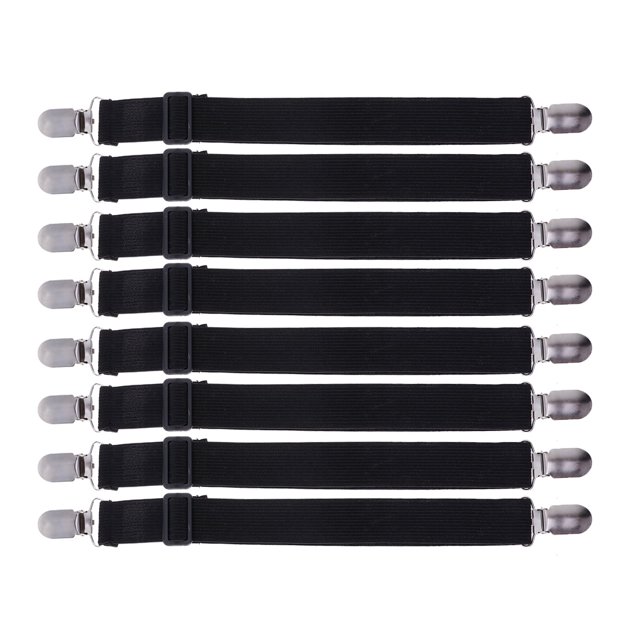 Linaichen - 8 piezas de sujetadores de sábanas con correas elásticas y pinzas para esquinas, color negro