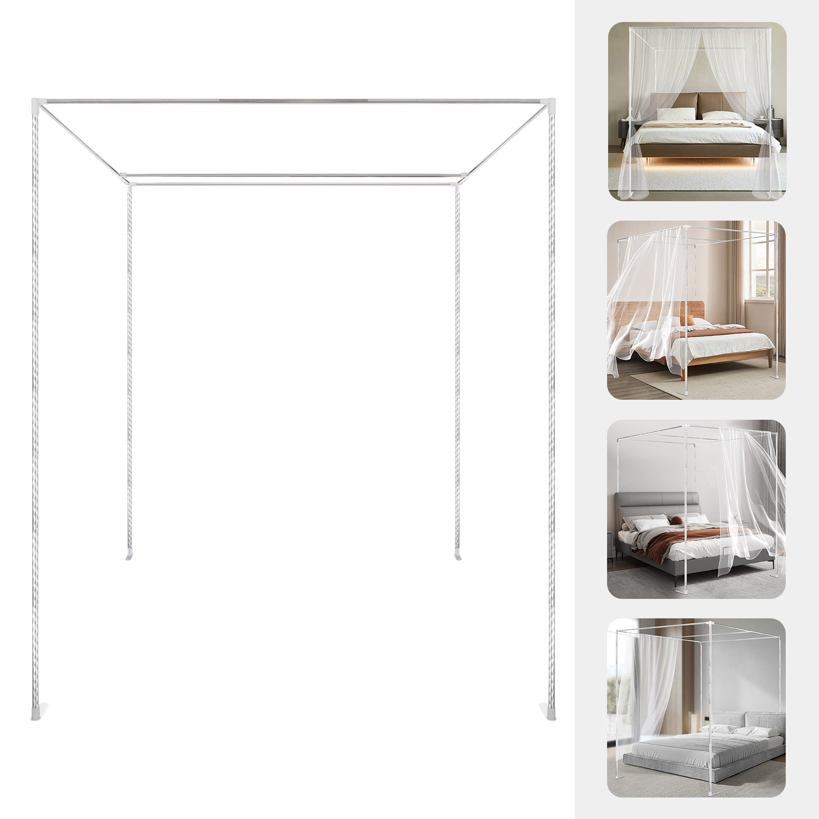 Peakora Peakora Canopy Bed Frame Mosquito Netting Canopy Frame Stainless Steel Fit for 4.92ft and 5.91ft Beds in Homes Dormitories Hospitals