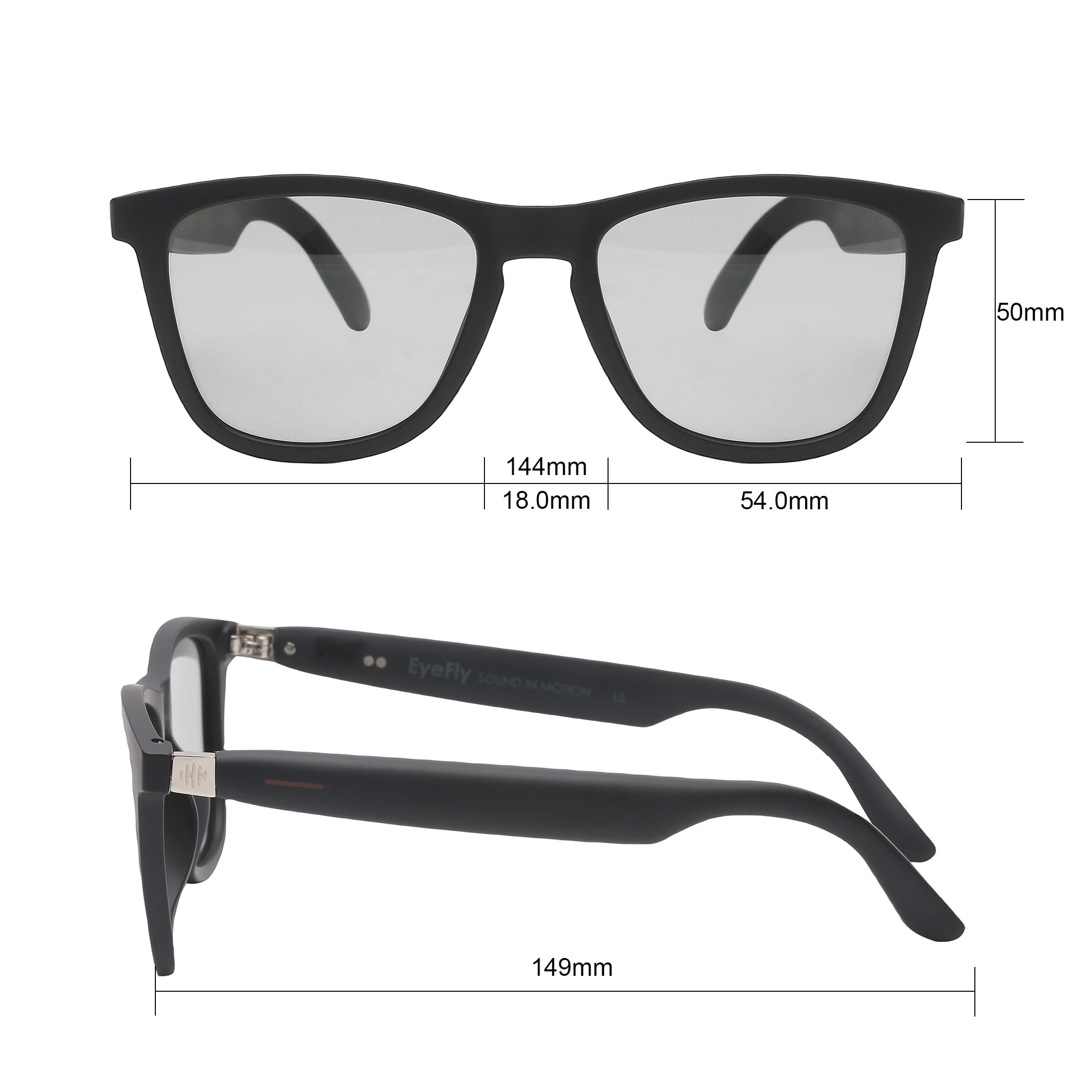 Eyefly Breeze Prescription Ready Bluetooth Rechargeable Unisex Sunglasses, Matte Black, Includes Case